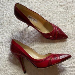 Jimmy Choo red python pointed toe pumps size 40